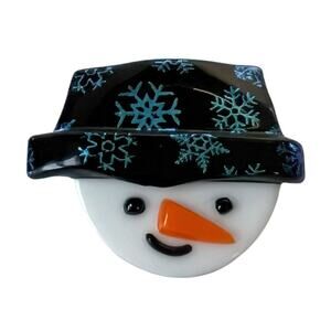 Glass Snowman Brooch, Winter Hat Pin, DC Glass Snowman, Holiday Jewelry Gift
